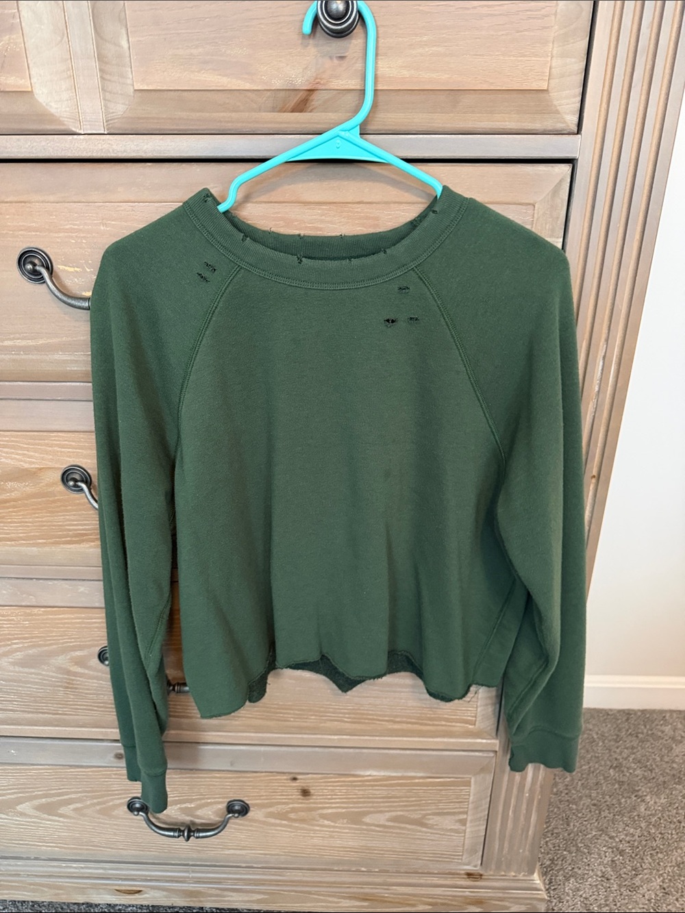 aerie Forest Green Distressed Crewneck Sweatshirt